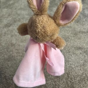 MTY Brown Bunny Pink Lovey Security Baby Silky Back Blanket Plush Soft Rattle